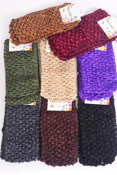 Ballerina Headband 24 pcs Stretch Dark Multi / 12 card = Dozen Size - 2.75" x 5.5" , 2 Black , 2 Dk Brown , 2 Purple , 2 Gray , 1 Burgundy , 1 Olive , 1 Khaki , 1 Camel mix , Hang Tag & UPC Code , 12 Card = Dozen