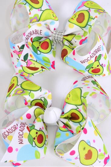 Hair Bow Jumbo Avocadorable Grosgrain Bow-tie / 12 pcs Bow = Dozen Avocado , Alligator Clip , Size - 6" x 5" Wide , Clip Strip & UPC Code