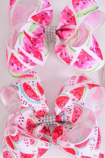 Hair Bow Jumbo Watermelon Grosgrain Bow-tie / 12 pcs Bow = Dozen Alligator Clip , Size - 6" x 5" Wide , 6 of each Pattern , Clip Strip & UPC Code