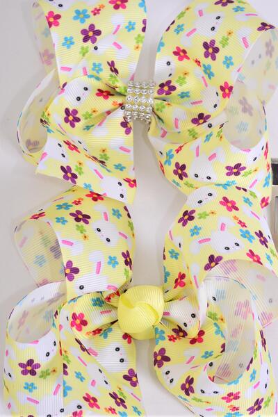 Hair Bow Jumbo Easter Bunny Grosgrain Bow-tie / 12 pcs Bow = Dozen Alligator Clip , Size - 6" x 5" Wide , Clip Strip & UPC Code