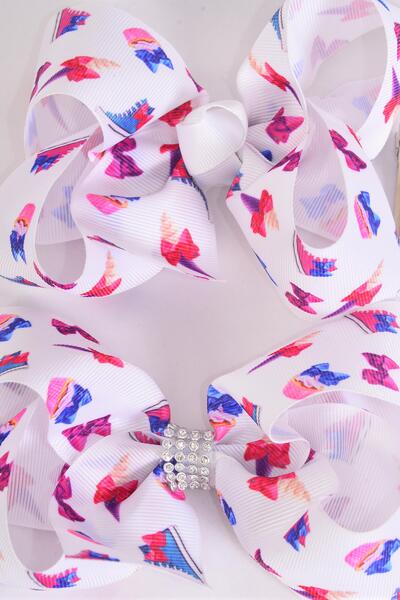 Hair Bow Jumbo Cupcake Sneaker Ice Cream Corn Etc Grosgrain Bow-tie / 12 pcs Bow  = Dozen Alligator Clip , Size - 6" x 5" Wide , 6 Of Each Pattern Asst , Clip Strip & UPC Code