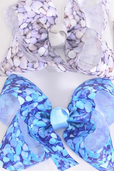 Hair Bow Jumbo River Rock Pattern Mix Grosgrain Bow-tie / 12 pcs Bow = Dozen  Alligator Clip , Bow - 6" x 5" Wide , 6 of each Pattern Asst , Clip Strip & UPC Code