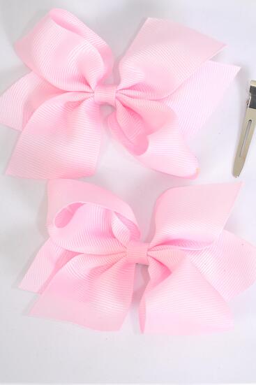 Hair Bow 24 pcs Grosgrain Bow-tie Baby Pink / 24 pcs Bow = Dozen Baby Pink , Alligator Clip , Bow - 3.5" x 3" Wide , Clip Strip & UPC Code