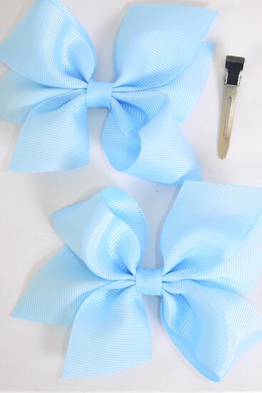 Hair Bow 24 pcs Grosgrain Bow-tie Baby Blue / 24 pcs Bow = Dozen Baby Blue , Alligator Clip , Bow - 3.5" x 3" Wide ,Clip Strip & UPC Code