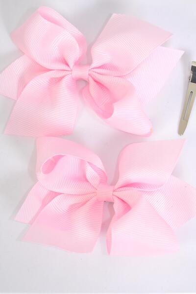 Hair Bow 24 pcs Grosgrain Bow-tie Baby Pink / 24 pcs Bow = Dozen Baby Pink , Alligator Clip , Bow - 3.5" x 3" Wide , Clip Strip & UPC Code