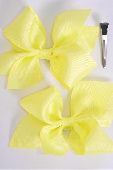 Hair Bow 24 pcs Grosgrain Bow-tie Baby Yellow / 24 pcs Bow = Dozen Baby Yellow , Alligator Clip , Bow - 3.5" x 3" Wide ,Clip Strip & UPC Code
