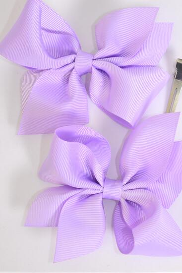 Hair Bow 24 pcs Grosgrain Bow-tie Laverder / 24 pcs Bow = Dozen Lavender , Alligator Clip , Bow - 4" x 2" Wide , 6 Gold , 6 Silver Asst , Clip Strip & UPC Code