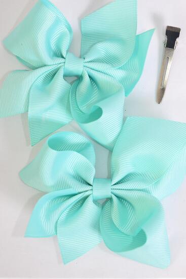 Hair Bow 24 pcs Grosgrain Bow-tie Mint Green / 24 pcs Bow = Dozen Mint Green , Alligator Clip , Bow - 3.5" x 3" Wide ,Clip Strip & UPC Code
