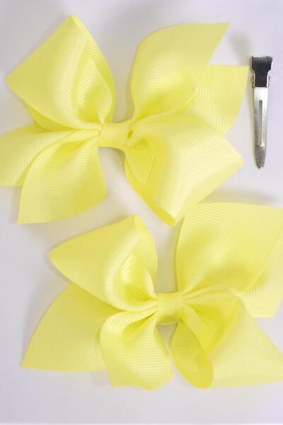 Hair Bow 24 pcs Grosgrain Bow-tie Baby Yellow / 24 pcs Bow = Dozen Baby Yellow , Alligator Clip , Bow - 3.5" x 3" Wide ,Clip Strip & UPC Code