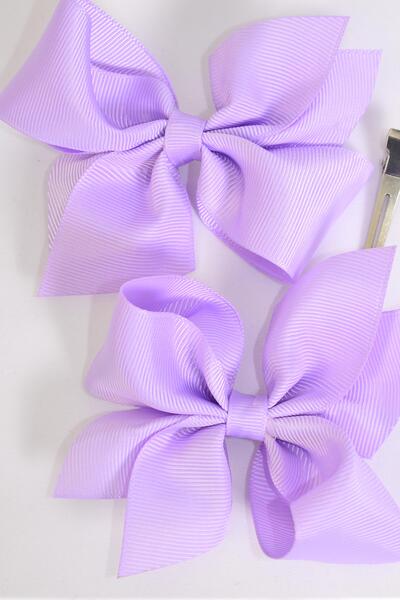 Hair Bow 24 pcs Grosgrain Bow-tie Laverder / 24 pcs Bow = Dozen Lavender , Alligator Clip , Bow - 4" x 2" Wide , 6 Gold , 6 Silver Asst , Clip Strip & UPC Code