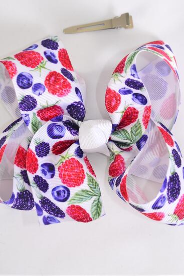 Hair Bow Jumbo Raspberry Blackberry Blueberry Mix Grosgrain Bow-tie / 12 pcs  Bow = Dozen  Alligator Clip , Size - 6" x 5 Wide , Clip Strip & UPC Code