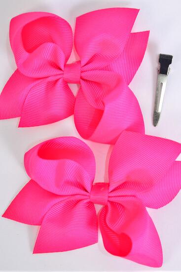 Hair Bow 24 pcs Grosgrain Bow-tie Fuchsia / 24 pcs Bow = Dozen Fuchsia , Alligator Clip , Bow - 3.5" x 3" Wide ,Clip Strip & UPC Code