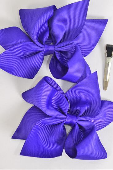 Hair Bow 24 pcs Grosgrain Bow-tie Purple / 24 pcs Bow = Dozen Purple , Size - 3.5" x 3" Wide , Clip Strip & UPC Code