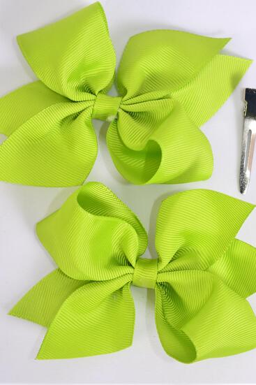Hair Bow 24 pcs Grosgrain Bow-tie Lime / 24 pcs Bow = Dozen Lime , Size - 3.5" x 3" Wide , Clip Strip & UPC Code