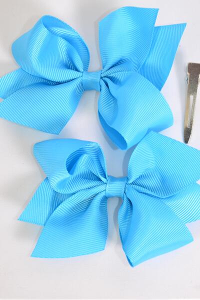 Hair Bow 24 pcs Grosgrain Bow-tie Turquoise / 24 pcs Bow = Dozen Turquoise , Size - 3.5" x 3" Wide , Clip Strip & UPC Code