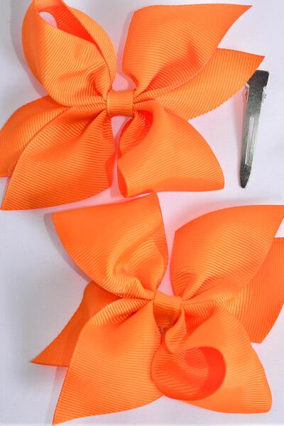 Hair Bow 24 pcs Grosgrain Bow-tie Orange / 24 pcs Bow = Dozen Orange , Size - 3.5" x 3" Wide , Clip Strip & UPC Code