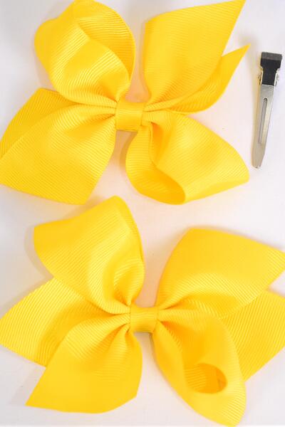 Hair Bow 24 pcs Grosgrain Bow-tie Yellow / 24 pcs Bow = Dozen  Yellow , Size - 3.5" x 3" Wide , Clip Strip & UPC Code
