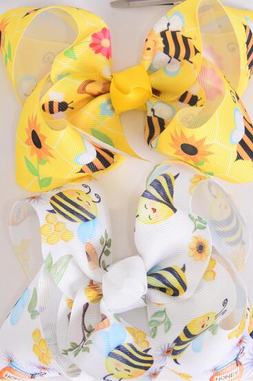 Hair Bow Jumbo Cute Bumble Bee Honey Bees Mix Grosgrain Bow-tie / 12 pcs Bow = Dozen  match 00143  Alligator Clip , Size - 6" x 5" Wide , 6 Of each Pattern Asst , Clip Strip & UPC Code