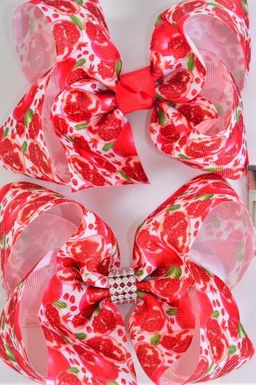 Hair Bow Jumbo Pomegranate Grosgrain Bow-tie / 12 pcs Bow = Dozen Alligator Clip , Size - 6" x 5 Wide , Clip Strip & UPC Code