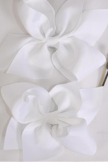 Hair Bow 24 pcs Grosgrain Bow-tie White / 24 pcs Bow = Dozen White , Size - 3.5" x 3" Wide , Clip Strip & UPC Code