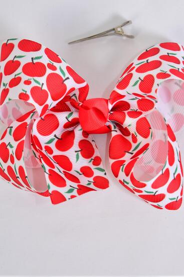 Hair Bow Jumbo Apple Grosgrain Bow-tie / 12 pcs Bow = Dozen Apple , Alligator Clip , Size - 6" x 5" Wide , Clip Strip & UPC Code