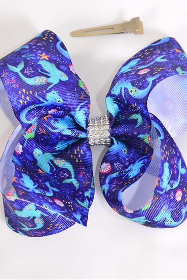 Hair Bow Jumbo Mermaid Under The Sea Grosgrain Bow-tie / 12 pcs Bow = Dozen  Alligator Clip , Bow - 6" x 5" Wide , Clip Strip & UPC Code