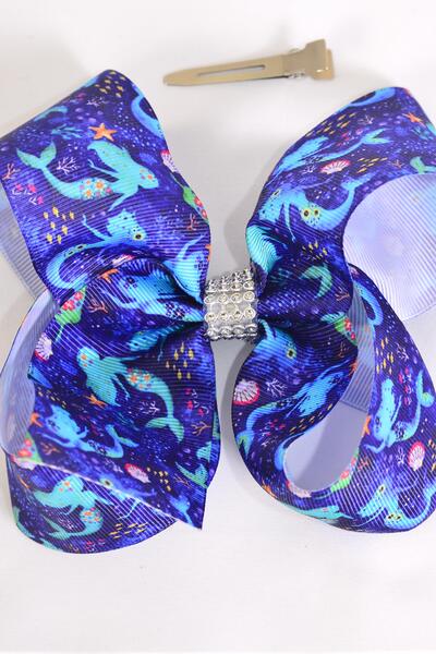 Hair Bow Jumbo Mermaid Under The Sea Grosgrain Bow-tie / 12 pcs Bow = Dozen  Alligator Clip , Bow - 6" x 5" Wide , Clip Strip & UPC Code