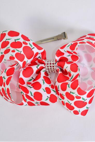 Hair Bow Jumbo Apple Grosgrain Bow-tie / 12 pcs Bow = Dozen Apple , Alligator Clip , Size - 6" x 5" Wide , Clip Strip & UPC Code