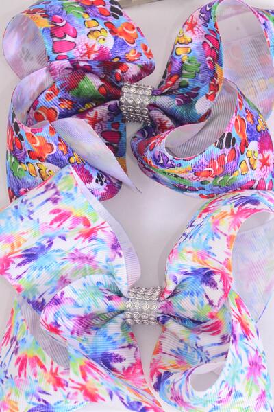 Hair Bow Jumbo Coral Reef Clown fish Pam Tree Pattern Mix Grosgrain Bow-tie / 12 pcs Bow = Dozen Alligator Clip , Bow - 6" x 5" Wide , 6 of each Pattern Asst , Clip Strip & UPC Code