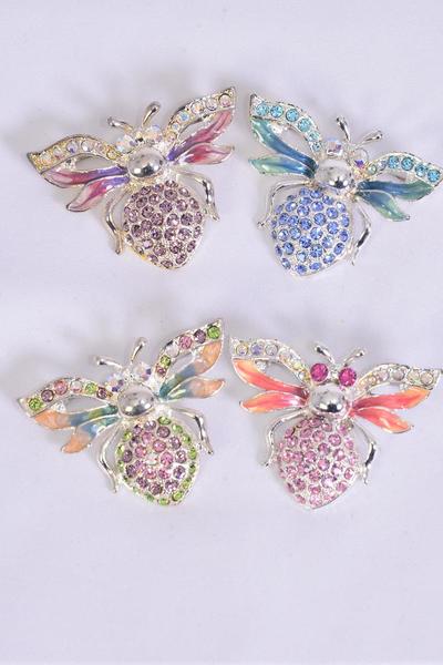 Brooch Honey Bee Enamel Rhinestones / 12 pcs = Dozen Size - 1.75" x 1.25" Wide , OPP Bag , Choose Colors