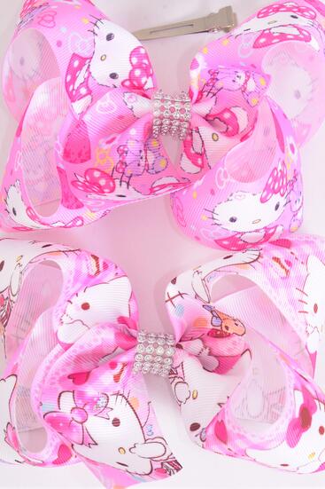 hair bow jumbo cute kitty grosgrain bow-tie / 12 pcs bow = dozen  Alligator Clip, Size - 6" x 5" Wide , 6 Of each Pattern Mix , Clip Strip & UPC Code