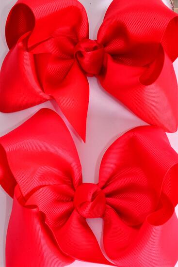 Hair Bow Extra Jumbo Cheer Type Bow Red Mix Grosgrain Bow-tie / 12 pcs Bow = Dozen Red , Alligator Clip , Size - 8" x 7" Wide , 6 Hot Red , 6 Poppy Red Mix , Clip Strip & UPC Code
