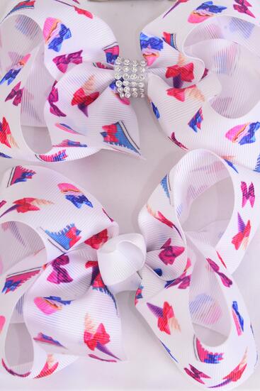 Hair Bow Jumbo Cupcake Sneaker Ice Cream Corn Etc Grosgrain Bow-tie / 12 pcs Bow  = Dozen Alligator Clip , Size - 6" x 5" Wide , 6 Of Each Pattern Asst , Clip Strip & UPC Code