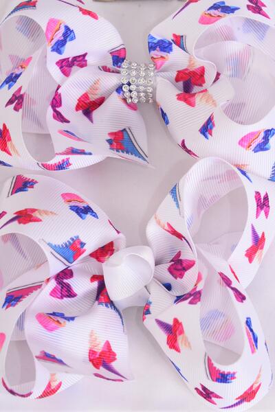 Hair Bow Jumbo Cupcake Sneaker Ice Cream Corn Etc Grosgrain Bow-tie / 12 pcs Bow  = Dozen Alligator Clip , Size - 6" x 5" Wide , 6 Of Each Pattern Asst , Clip Strip & UPC Code
