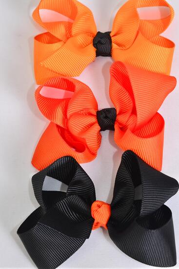 Hair Bow Black Orange Mix Grosgrain Bow-tie / 12 pcs Bow = Dozen Alligator Clip , Bow - 3" x 2" Wide , 4 of each Color Asst , Clip Strip & UPC Code