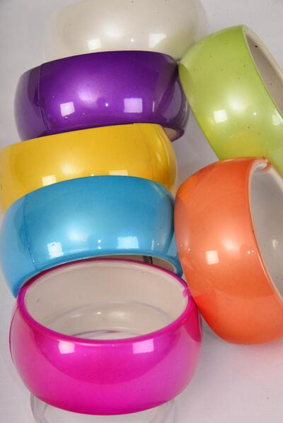 Bracelet Bangle Acrylic Hinge Silky Multi / 12 pcs = Dozen Multi , Size - 2.75" x 1.25 Dia Wide , 2 White , 2 Blue , 2 Purple , 2 Fuchsia , 2 Yellow , 1 Lime , 1 Orange Mix , Hang Tag & OPP bag & UPC Code