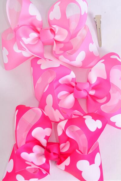Hair Bow Jumbo Mouse Ear Pink Color Mix Grosgrain Bow-tie / 12 pcs Bow = Dozen Pink Mix , Alligator Clip , Size - 6" x 5" Wide , 4 Baby Pink , 4 Hot Pink , 4 Fuchsia Color Mix , Clip Strip & UPC Code
