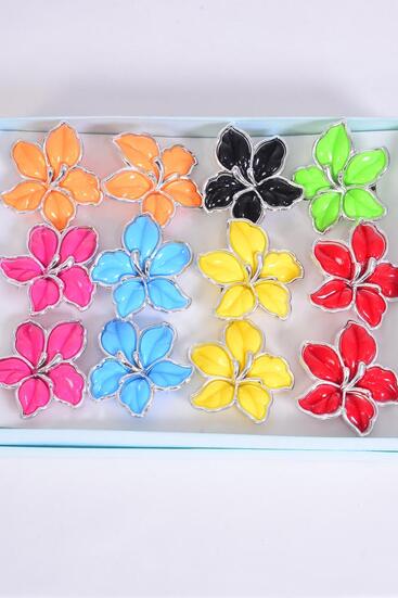 Rings Flower Lily Multi Adjustable / 12 pcs = Dozen Adjustable , Size - 1.75" Wide , 2 Red , 2 Black , 2 Fuchsia , 2 Lime , 2 Yellow , 1 Orange , 1 Blue Color Asst