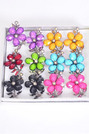 Rings Flower Acrylic Marble look Adjustable Multi / 12 pcs = Dozen Adjustable , Flower Size - 1.5" x 1.25" Wide , 2 Black , 2 Pink , 2 Yellow , 2 Red , 2 Blue , 1 Green , 1 Purple Color Asst.
