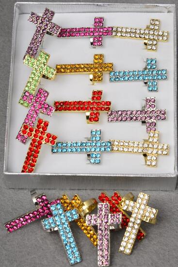 Rings Cross Metal Gold multi Color Rhinestones Adjustable / 12 pcs = Dozen Adjustable , Cross Size - 1.75" x 1" Wide , 2 Red , 2 Fuchsia , 2 Blue , 2 Lavender , 2 Clear , 1 Gold , 1 Lime Asst
