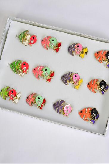 Rings 36 pcs Enamel Tropical Fish Cat Mix Multi / 36 pcs Rings = Disply Adjustable , 2 Of Each Color Asst , Velvet Ring Display Window Box & OPP bag & UPC Code 