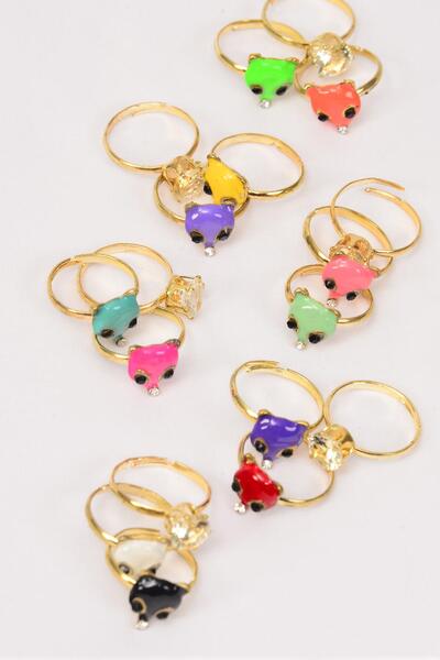 Rings 36 pcs Enamel Fox Diamond Ring Mix Multi / 36 pcs rings = Display Adjustable , Pr Color Mix ,1 Dz Velvet Display Window Box & OPP bag & UPC Code 