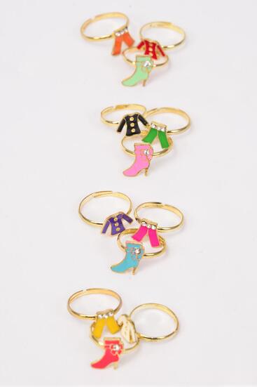 Rings 36 pcs Enamel Clothes Booth Mix / 36 pcs Rings = Display Adjustable , Pr Color Mix , 1 Dz Velvet Display Window Box & OPP bag & UPC Code