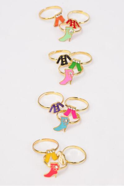 Rings 36 pcs Enamel Clothes Booth Mix / 36 pcs Rings = Display Adjustable , Pr Color Mix , 1 Dz Velvet Display Window Box & OPP bag & UPC Code