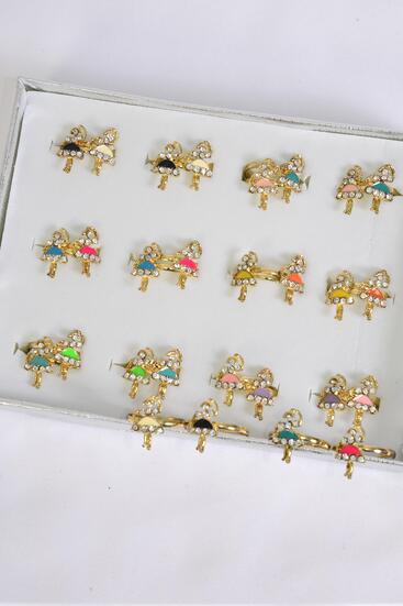 Rings 24 pcs Enamel Ballerina w Rhinestone Multi / 24 pcs Rings = Dozen Disply Ballerina , Adjustable , 2 of each Color Asst , Velvet Ring Display Window Box & OPP bag & UPC Code