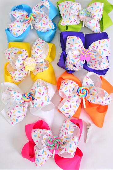 Hair Bow Jumbo Unicorn Dream Catcher Grosgrain Bow-tie / 12 pcs Bow = Dozen Alligator Clip , Size - 6" x 5" , 2 White  ,2 Baby Pink , 2 Lavender , 2 Blue , 2 Yellow , 1 Peach , 1 Mint Green Color Asst , Clip Strip & UPC Code