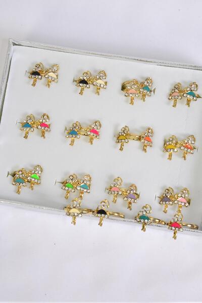 Rings 24 pcs Enamel Ballerina w Rhinestone Multi / 24 pcs Rings = Dozen Disply Ballerina , Adjustable , 2 of each Color Asst , Velvet Ring Display Window Box & OPP bag & UPC Code