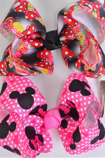 Hair Bow Jumbo Mouse Ear Polka dots Bowtie Mix Grosgrain Bow-tie / 12 pcs Bow = Dozen Alligator Clip , Size - 6" x 5" Wide , 6 of each Pattern , Clip Strip & UPC Code