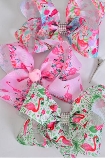 Hair Bow Jumbo Butterfly Grosgrain Bow-tie / 12 pcs Bow = Dozen Alligator Clip , Size - 6" x 5" Wide , 4 Of each Pattern Asst , Clip Strip & UPC Code