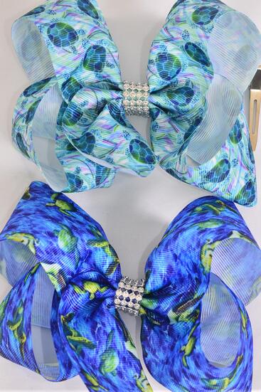 Hair Bow Jumbo Turtle Under The Sea Grosgrain Bow-tie / 12 pcs Bow = Dozen   Alligator Clip , Bow - 6" x 5" Wide , 6 of each Pattern Asst , Clip Strip & UPC Code